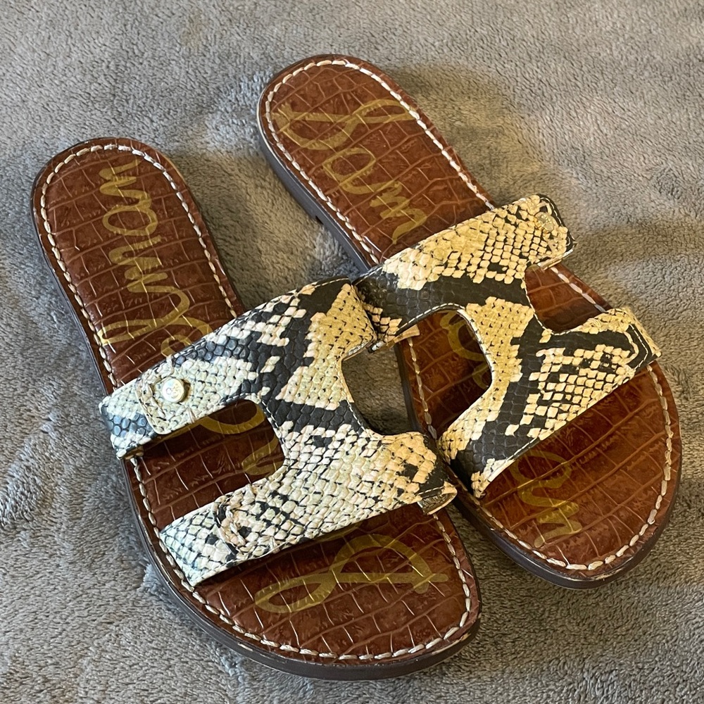 Sam Edelman Keen/Gala Green/Black Snake Print Slide Sandals Size 8